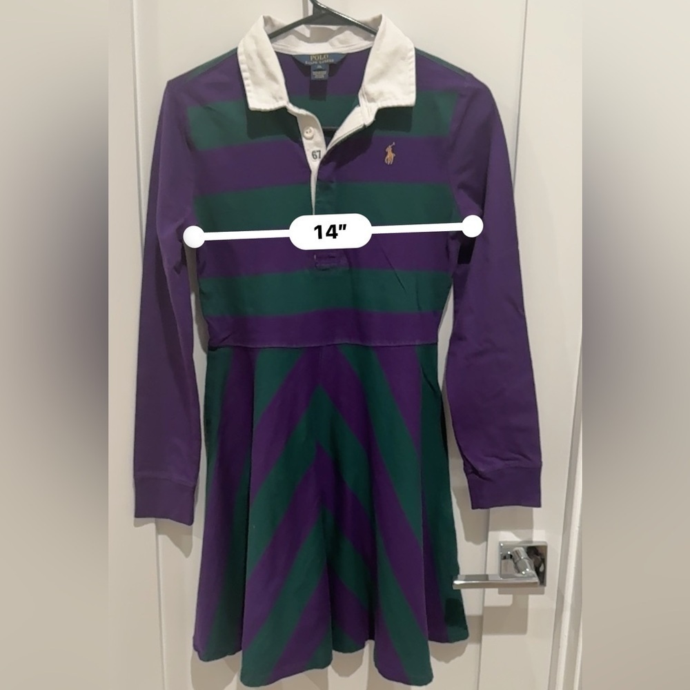 Polo by Ralph Lauren Kids Purple and Green Striped Rugby Long Sleeve Dress XL 16 - Picture 5 of 6
